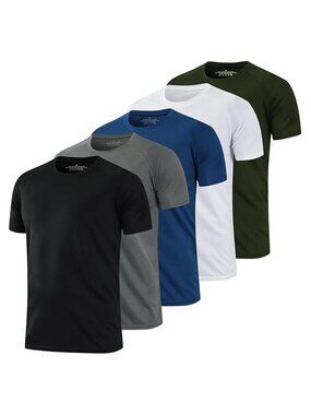 5 Pack Running Workout Shirts Men Sport Dry Fit Gym Athletic Breathable Large